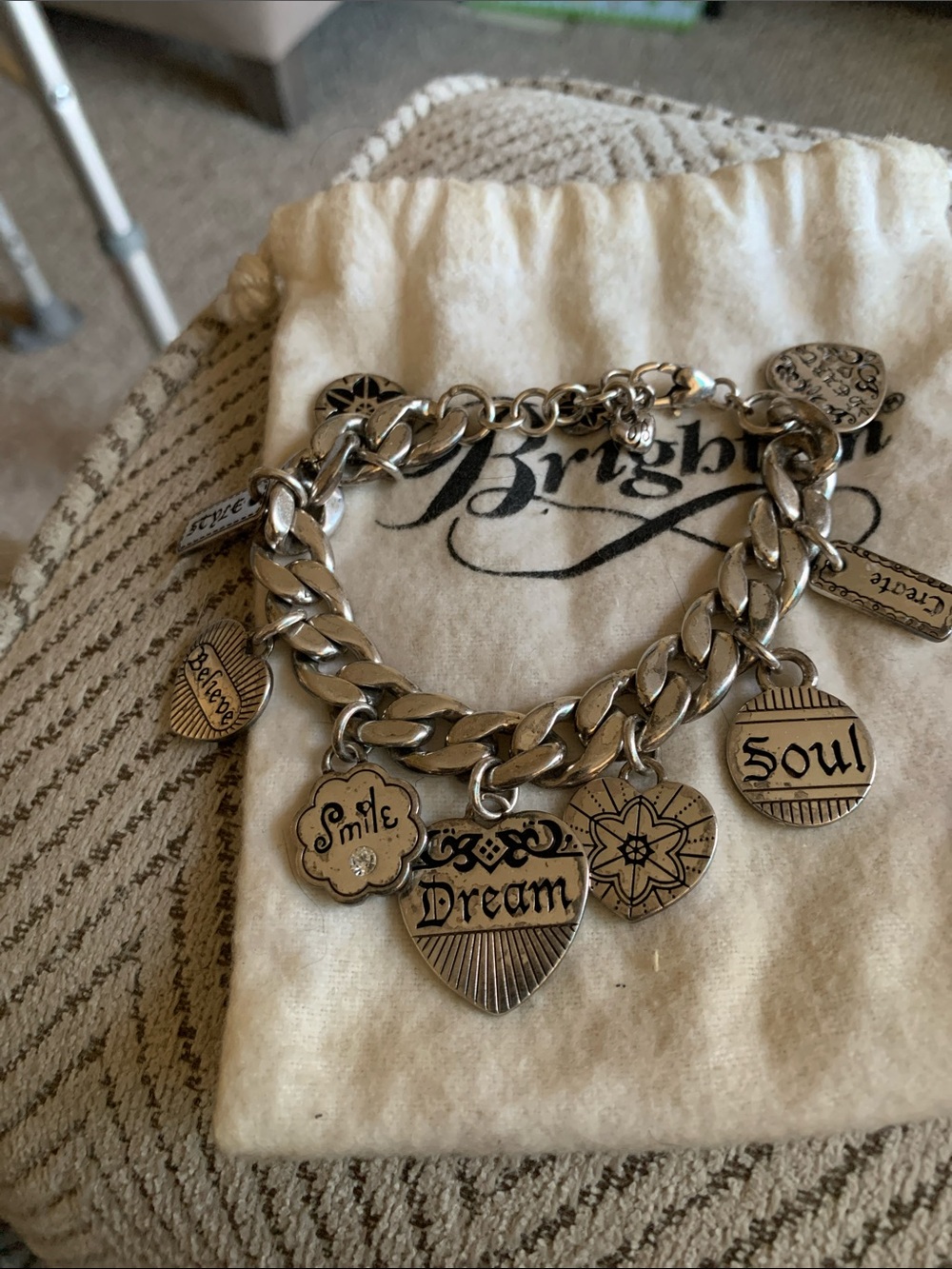 Brighton Silver-Tone Inspirational Charm Bracelet with Heart and Word Charms